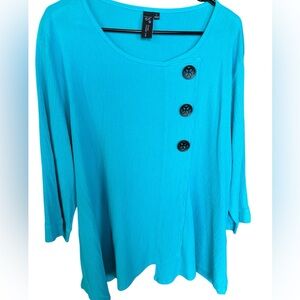 Focus Casual Life turquoise blue Textured Top L with 3 decorative buttons